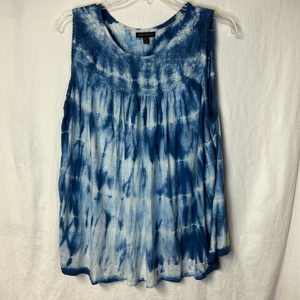 Lane Bryant Women’s Tie Dye Tank Top Size 30/32 Blue White Cotton Lace
